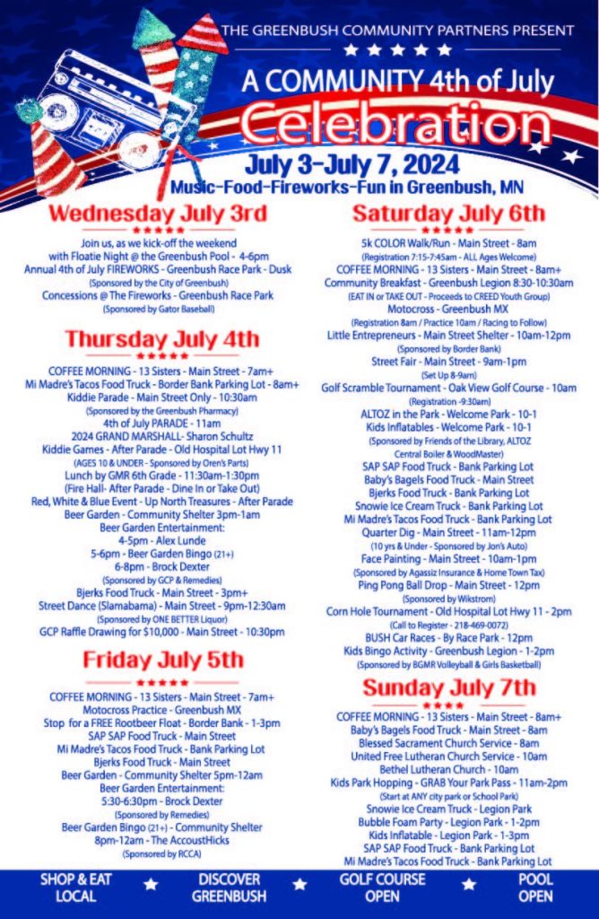 Greenbush 4th of July Flyer WiLD 102 Radio