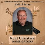 Hall of Fame plaque for the Minnesota Fastpitch Coaches Association featuring a portrait of Kent Christian of BGMR GATORS.