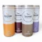 Four Looner cannabis-infused soda cans in orange, burgundy, tan, and purple, each with a circular logo and flavor names (Sweet Orange, Passion Pepper, Classic Root Beer, Wild Grape). 10 mg THC per can.
